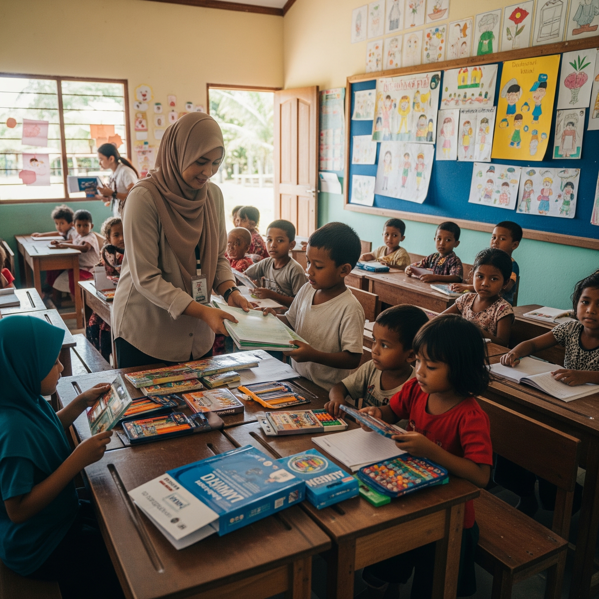 A collection of colorful notebooks and pens