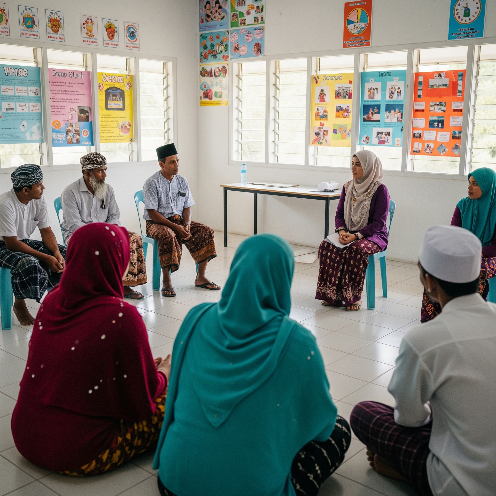 A person writing in a notebook during a support meeting